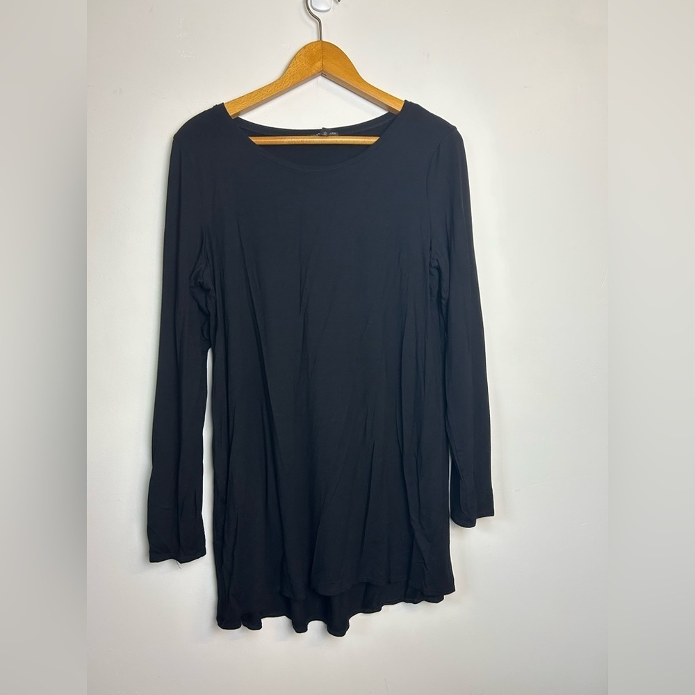 Eileen Fisher Top Blouse‎ Size L Black Long Sleeve Stretch Casual Comfy Timeless